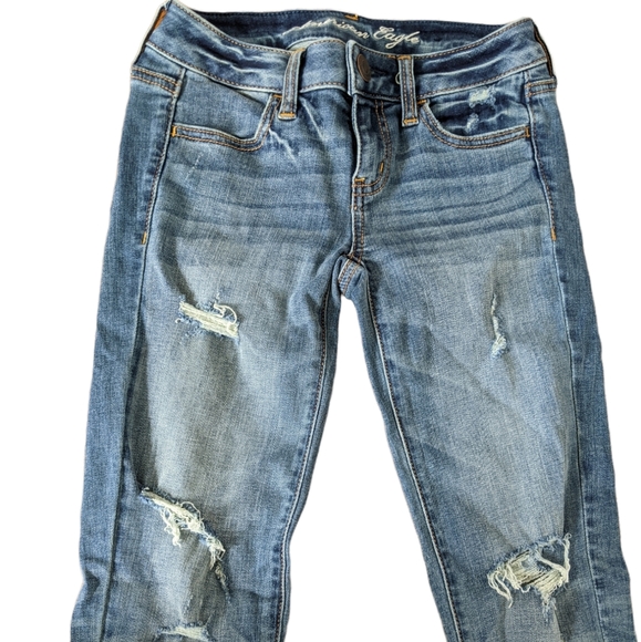 American Eagle Low rise Jegging Skinny Jeans Sz 0 Regular Distressed Stretch - Picture 5 of 11